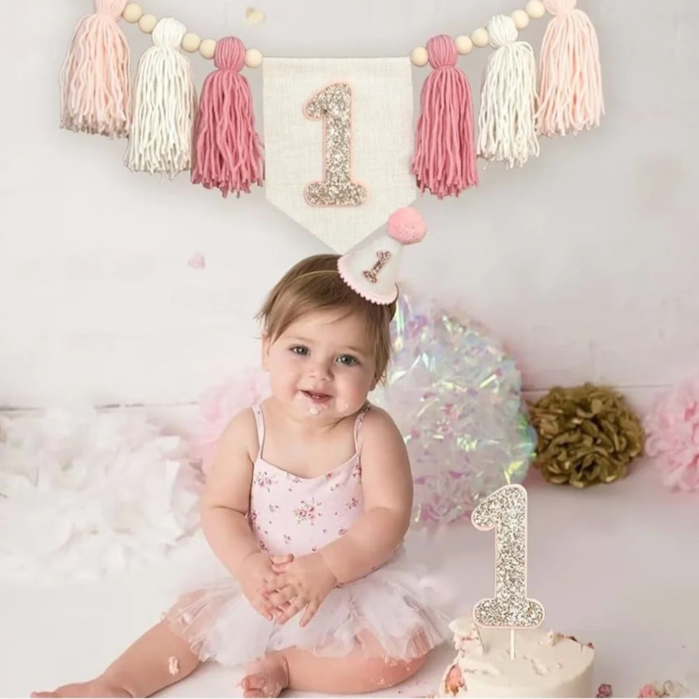 Pink and Gold First Birthday Party Decoration Set